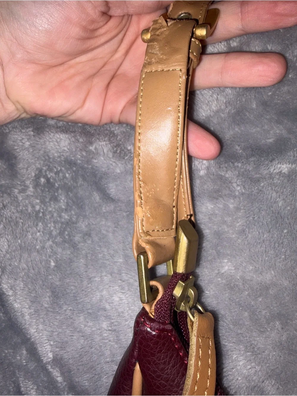 Y2K Made in Italy Burgundy & Tan Studded Shoulder Bag 2000s
